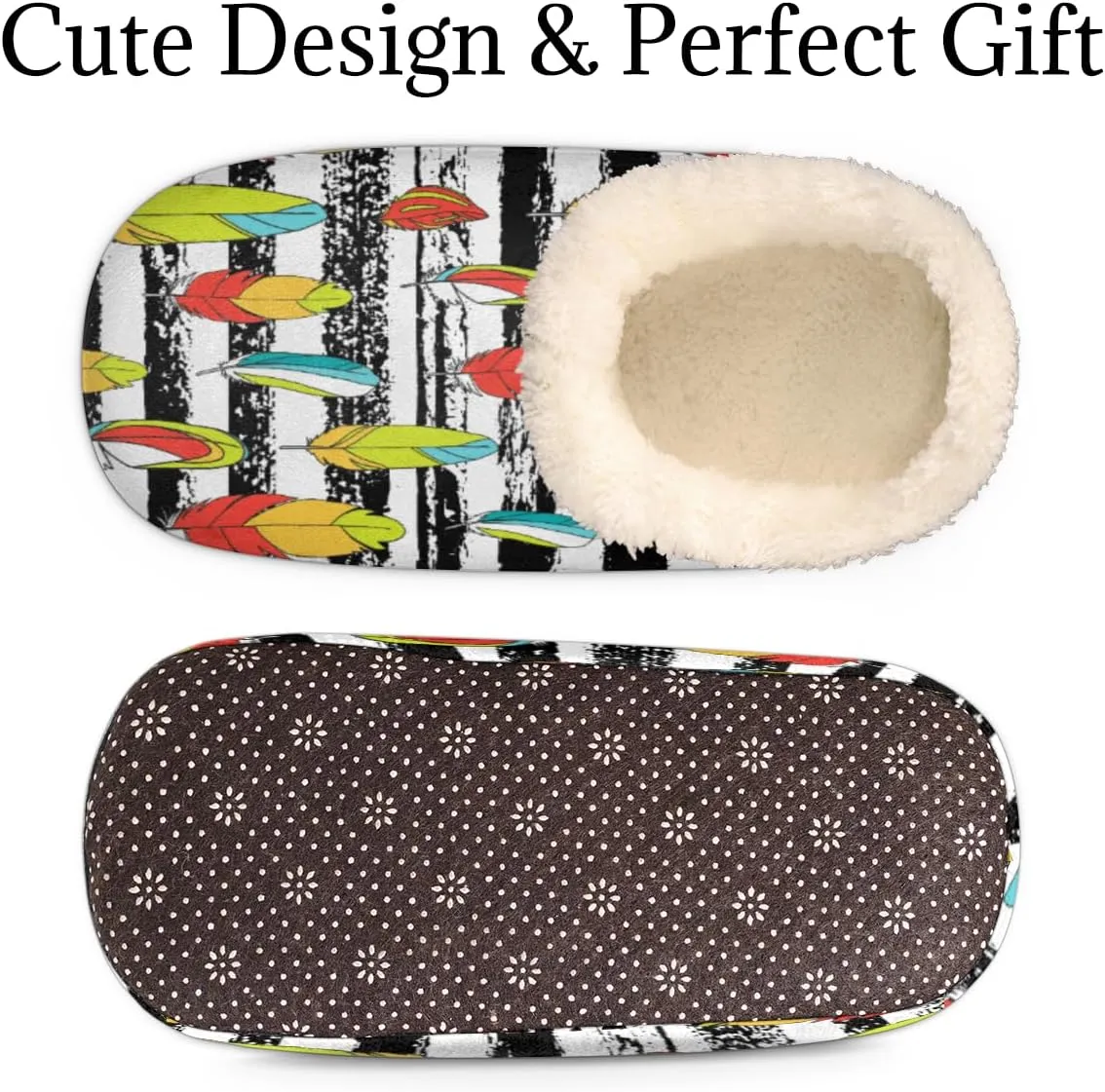 Animal Feather Women's Slippers, Stripe Soft Cozy Plush Lined House Slipper Shoes Indoor Non-Slip Slippers for Women Girls Boys Teenager