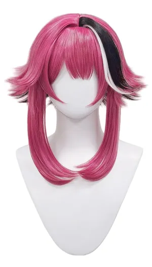 Anime Cosplay Wig Hot Pink Black Short Straight Synthetic Hair with Bangs Heat Resistant Costume Wig for Roleplay