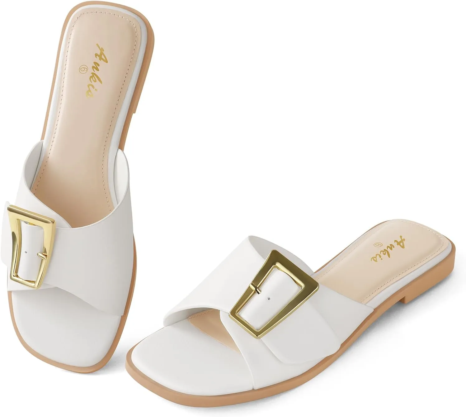 Ankis Black White Brown Women's Flat Sandals Comfortable Flat Sandals for Dressy Summer Women's Slide Sandals