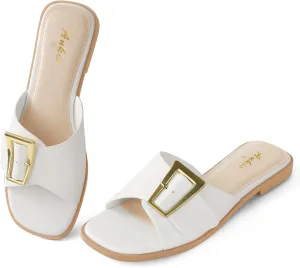 Ankis Black White Brown Women's Flat Sandals Comfortable Flat Sandals for Dressy Summer Women's Slide Sandals