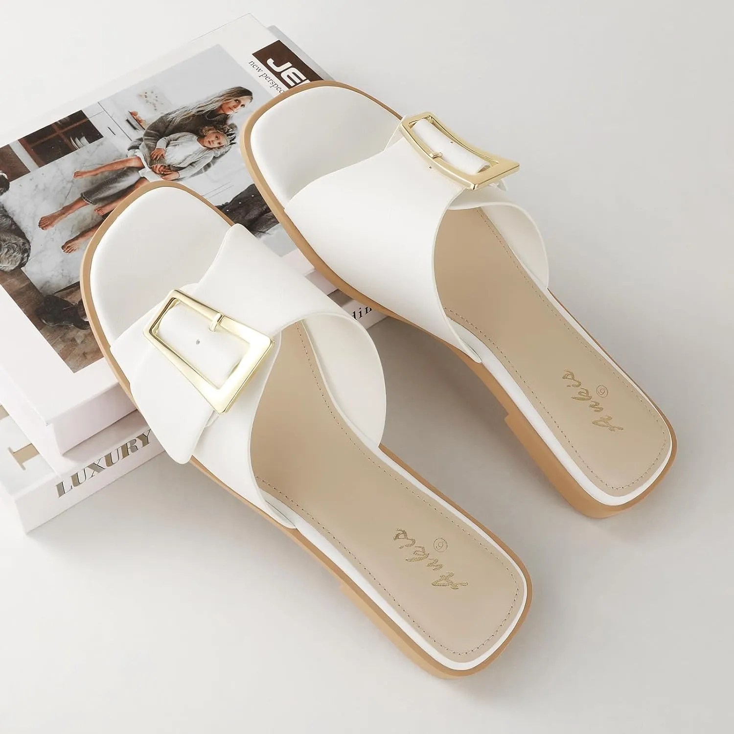 Ankis Black White Brown Women's Flat Sandals Comfortable Flat Sandals for Dressy Summer Women's Slide Sandals