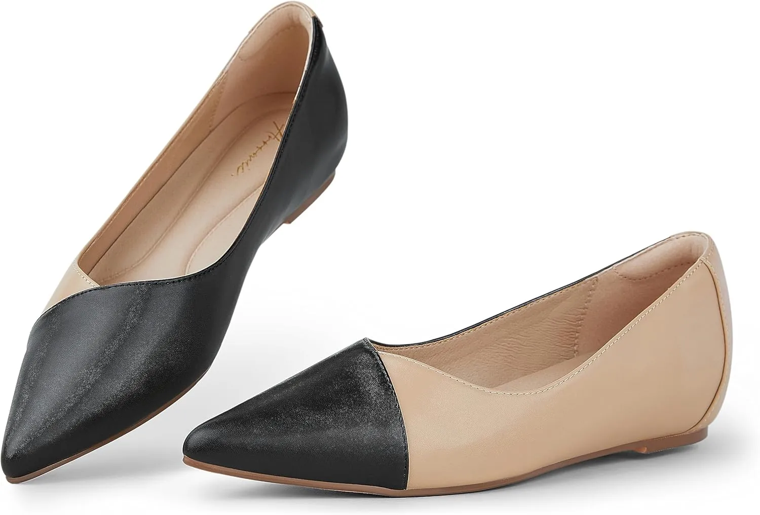 Arromic Flats Shoes for Women, Low Wedge Pointed Toe Women Flats with Arch Support, Heel Pad and Inner Heel, Comfortable Slip on Flats for Office Work Casual Dressy Wedding