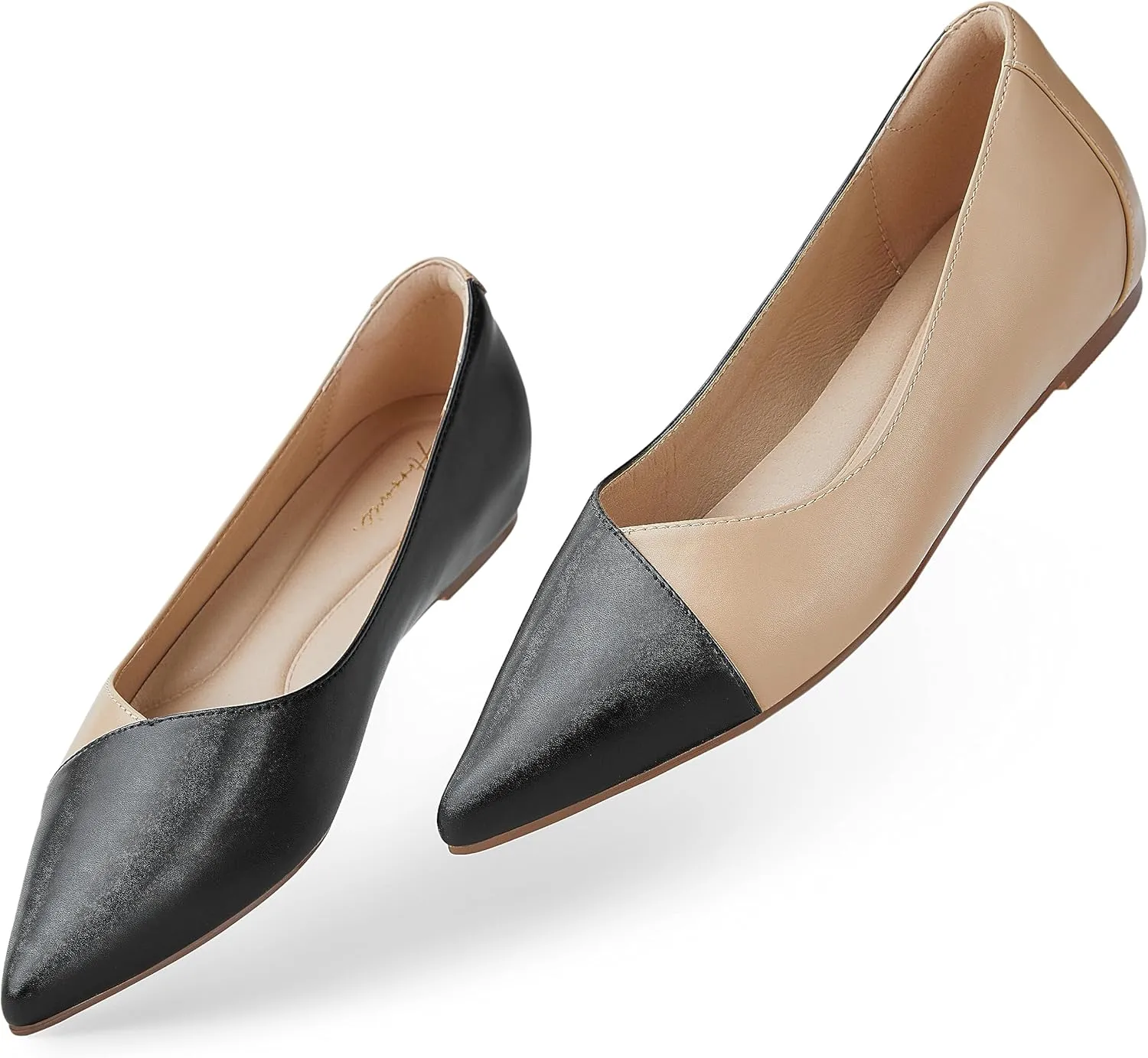 Arromic Flats Shoes for Women, Low Wedge Pointed Toe Women Flats with Arch Support, Heel Pad and Inner Heel, Comfortable Slip on Flats for Office Work Casual Dressy Wedding
