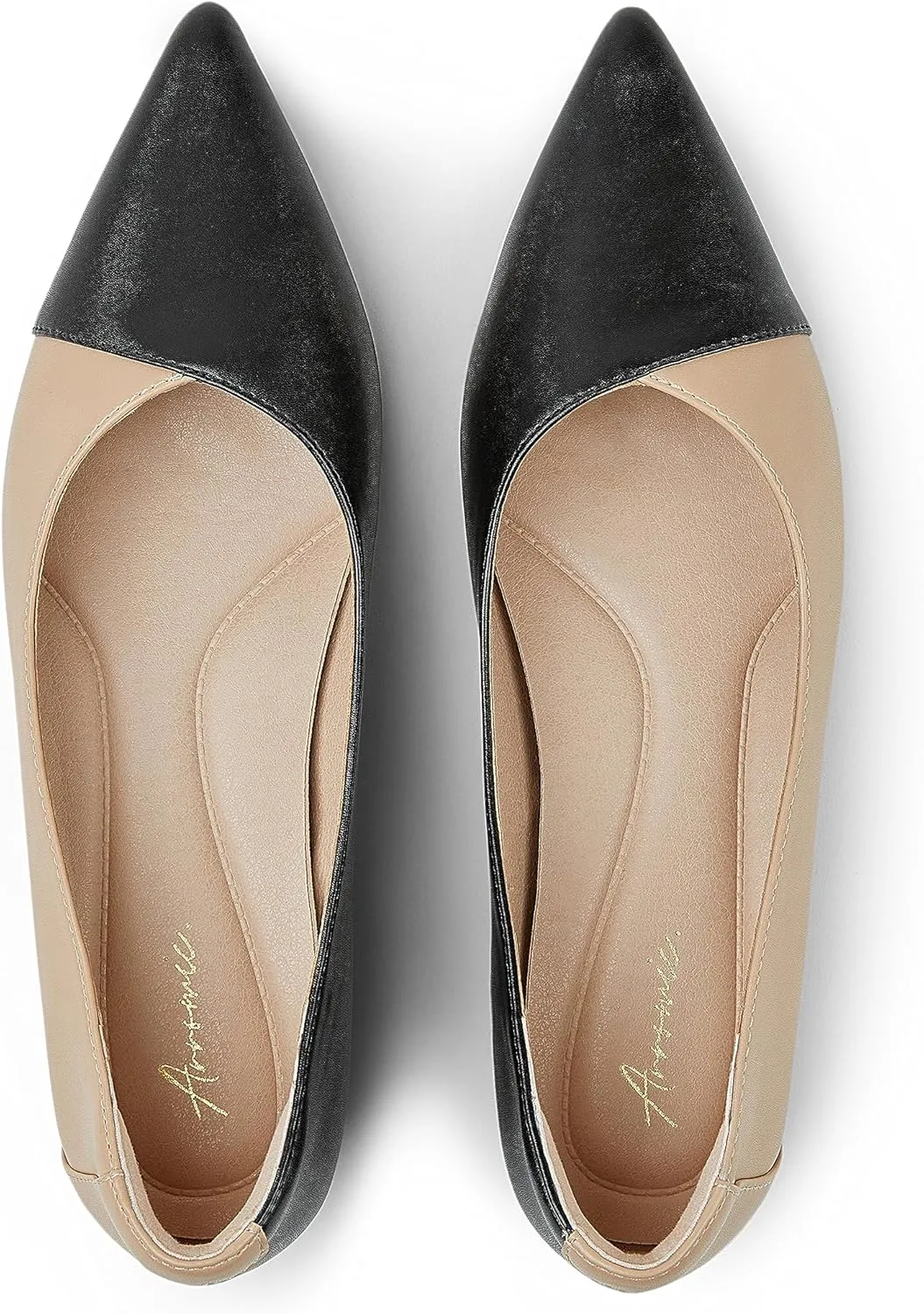 Arromic Flats Shoes for Women, Low Wedge Pointed Toe Women Flats with Arch Support, Heel Pad and Inner Heel, Comfortable Slip on Flats for Office Work Casual Dressy Wedding