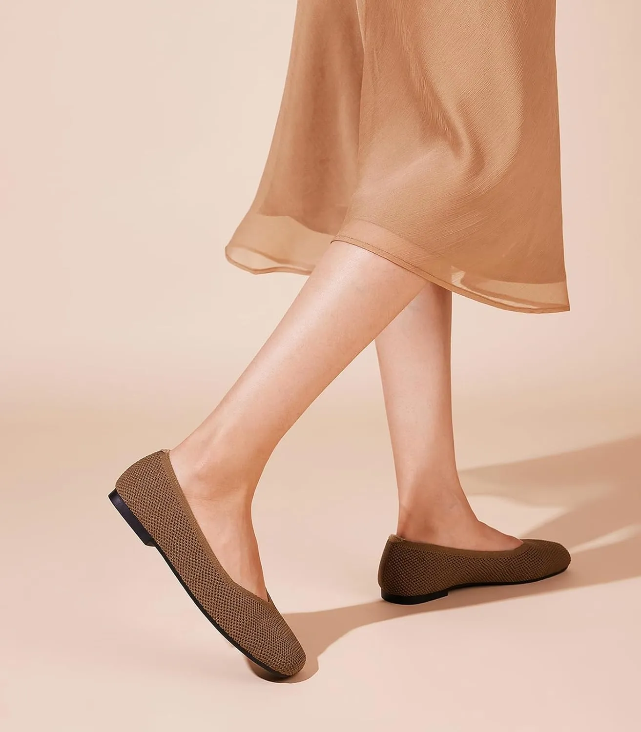 Arromic Wide Width Flats for Women Square Toe Ballet Flats Shoes Comfortable Slip On Knit Dressy Flats