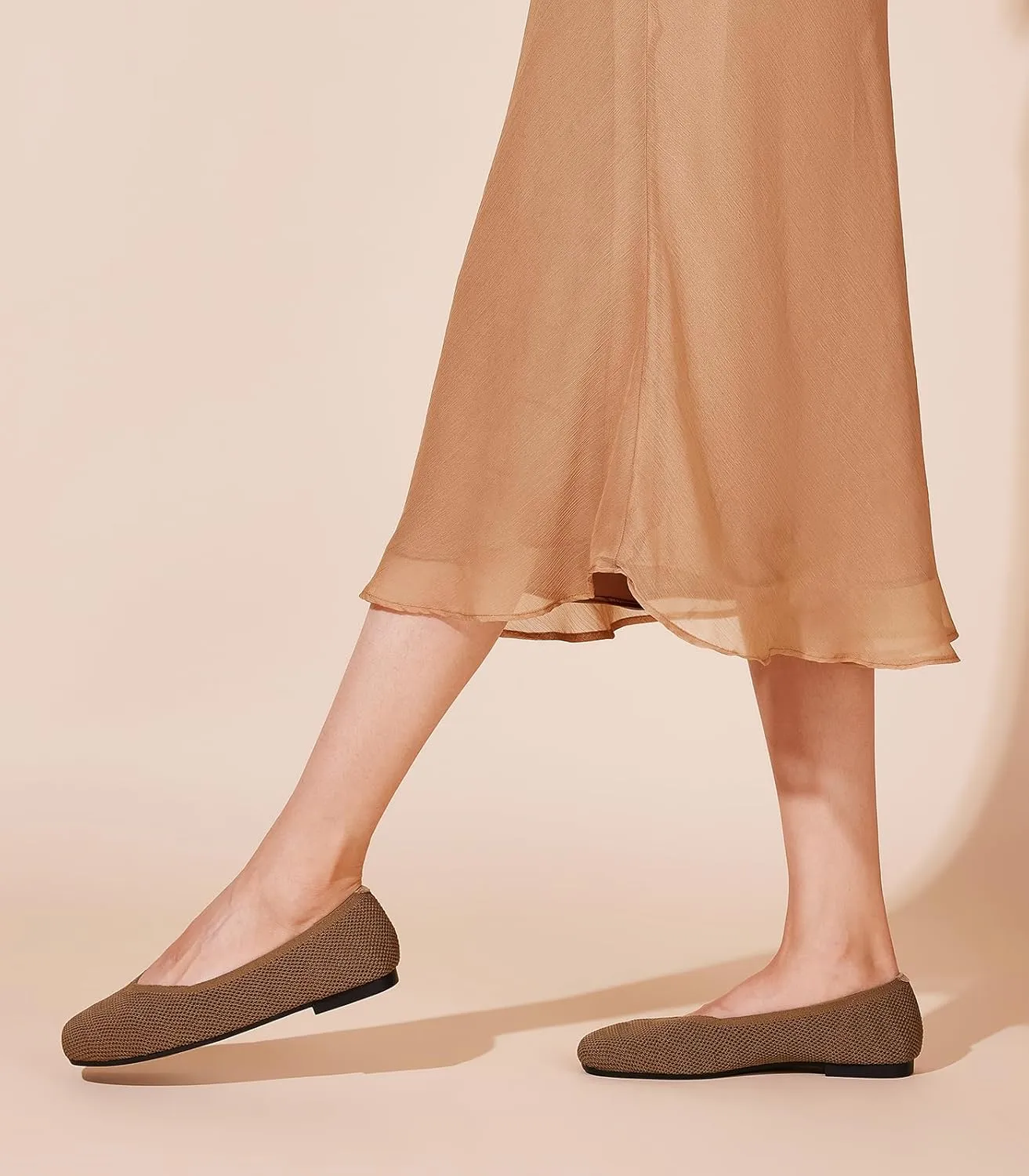 Arromic Wide Width Flats for Women Square Toe Ballet Flats Shoes Comfortable Slip On Knit Dressy Flats