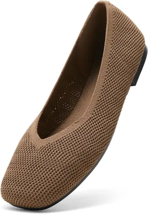Arromic Wide Width Flats for Women Square Toe Ballet Flats Shoes Comfortable Slip On Knit Dressy Flats