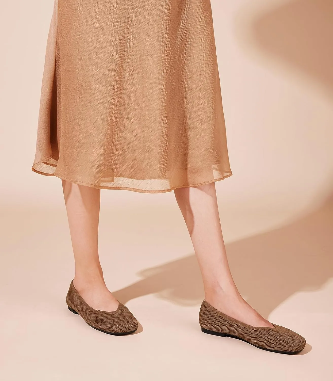 Arromic Wide Width Flats for Women Square Toe Ballet Flats Shoes Comfortable Slip On Knit Dressy Flats