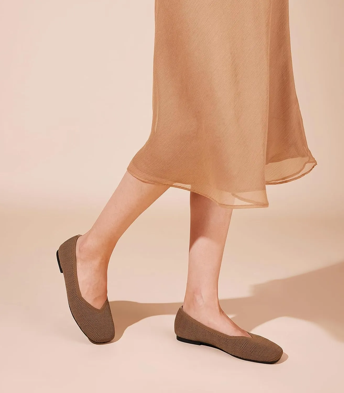 Arromic Wide Width Flats for Women Square Toe Ballet Flats Shoes Comfortable Slip On Knit Dressy Flats