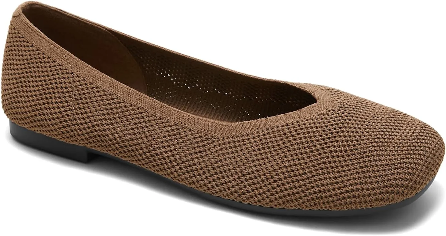 Arromic Wide Width Flats for Women Square Toe Ballet Flats Shoes Comfortable Slip On Knit Dressy Flats
