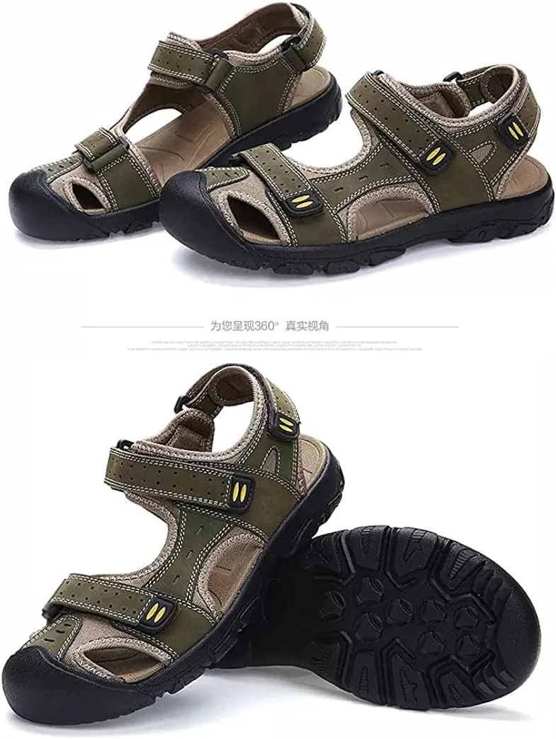 Asifn Men's Sports Hiking Sandals Adjustable Casual Athletic Fisherman Beach Leather Closed Toe Anti Collision Summer