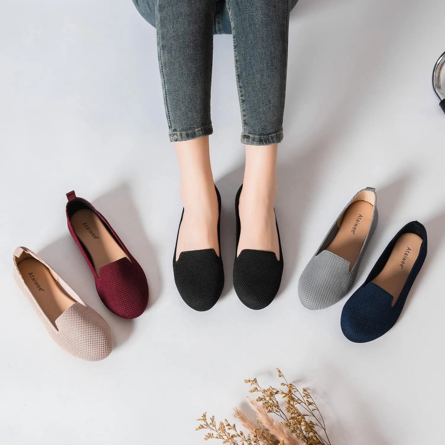 Ataiwee Women's Flat Shoes - Breathable Knitted Fashion Dress Comfortable Ballet Flats.