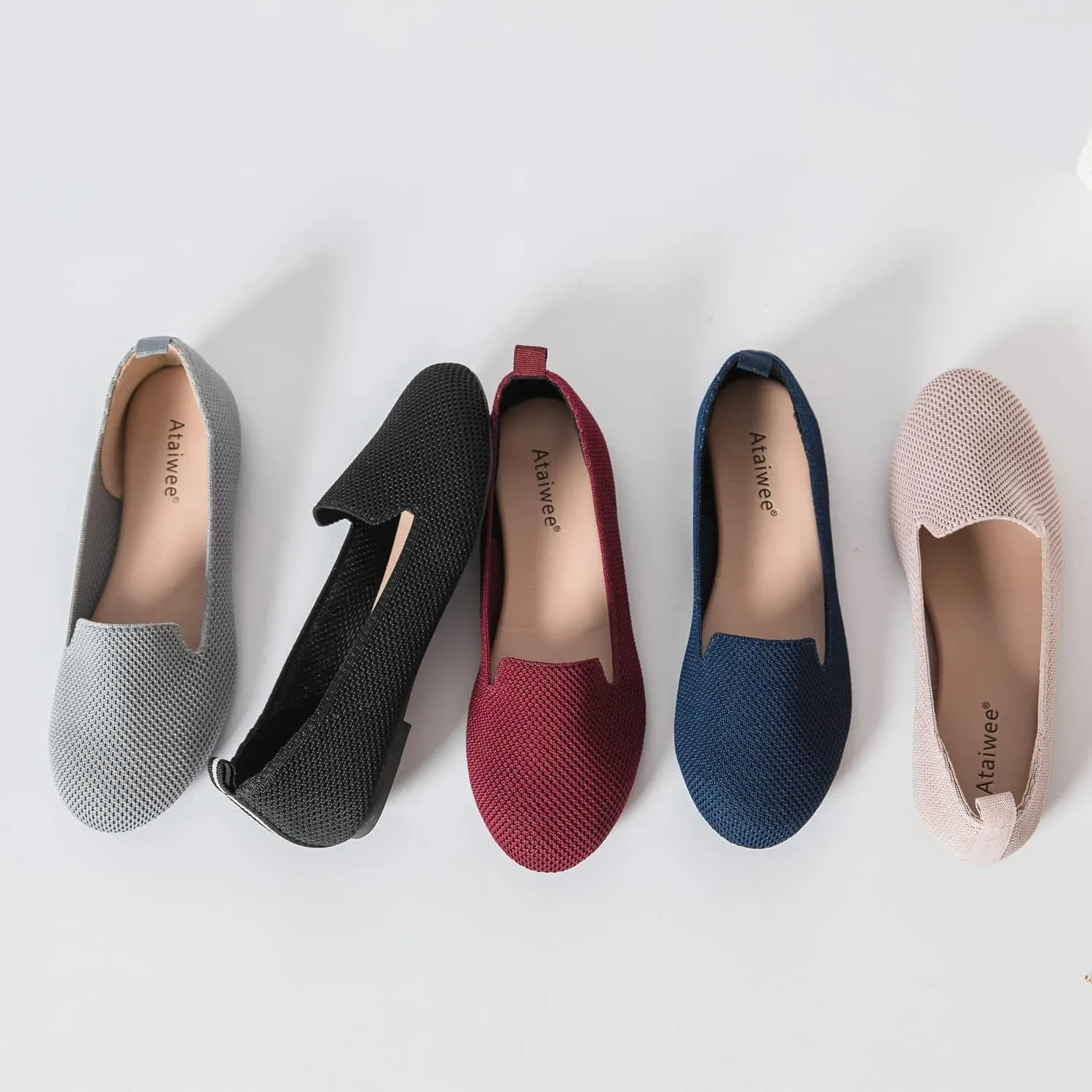 Ataiwee Women's Flat Shoes - Breathable Knitted Fashion Dress Comfortable Ballet Flats.