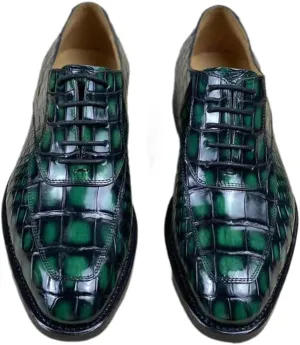 Authentic Crocodile Belly Skin 100% Handmade Men's Party Dress Shoes Genuine Alligator Leather Male Lace-up Green Oxford Shoes