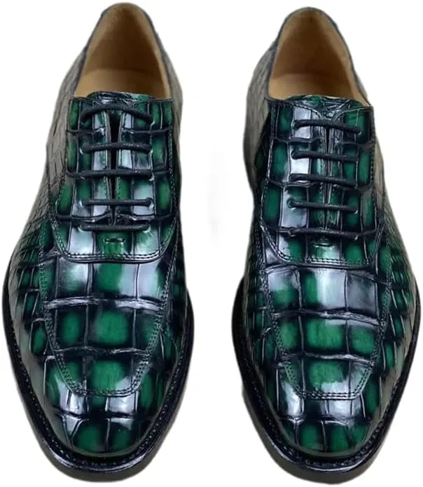 Authentic Crocodile Belly Skin 100% Handmade Men's Party Dress Shoes Genuine Alligator Leather Male Lace-up Green Oxford Shoes