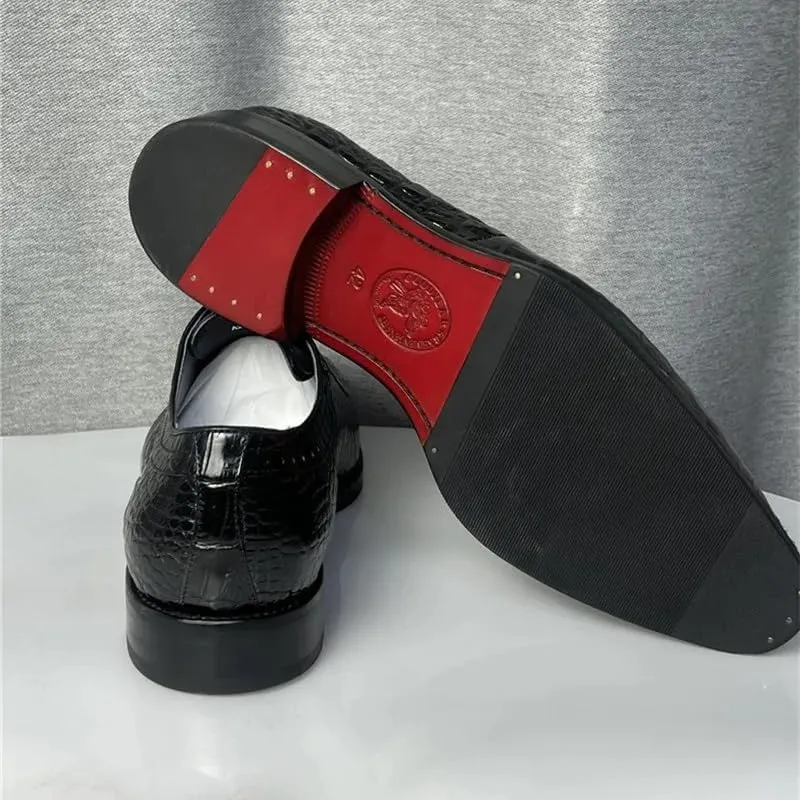 Authentic Crocodile Skin Square-Toe Design Businessmen Dress Shoes Genuine Alligator Leather Handmade Male Lace-up Oxford Shoes, Black