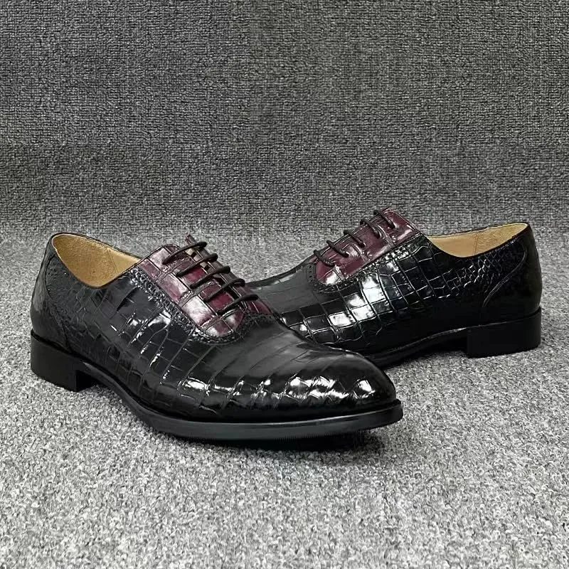 Authentic Real Crocodile Skin Black Red Mixed Color Men Oxford Shoes Genuine Alligator Leather Male Lace-up Wedding Dress Shoes