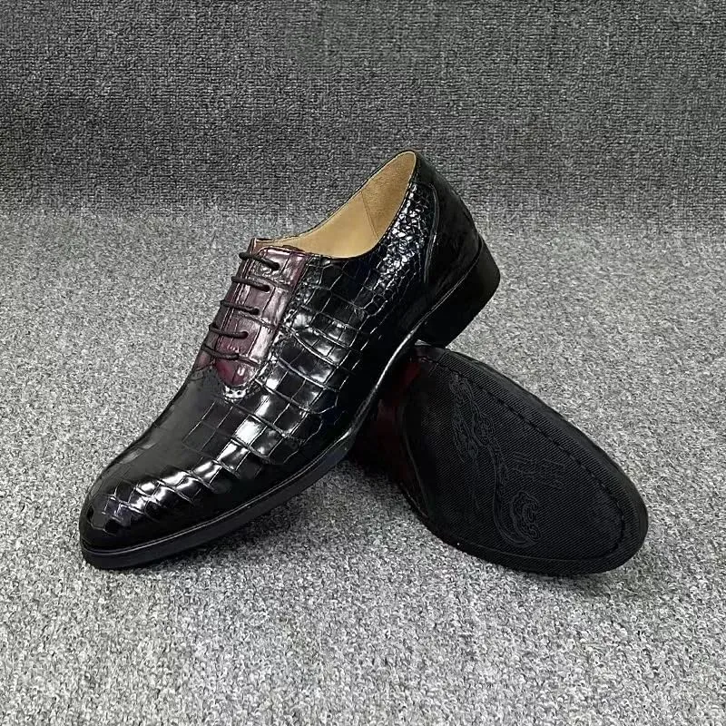 Authentic Real Crocodile Skin Black Red Mixed Color Men Oxford Shoes Genuine Alligator Leather Male Lace-up Wedding Dress Shoes