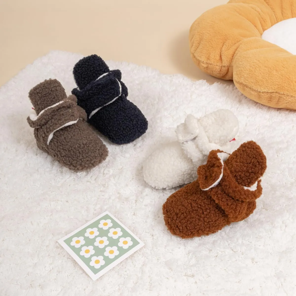 Babelvit Newborn Baby Boy Girl Soft Fleece Booties Stay On Infant Slippers Socks Shoe Non Skid Gripper Toddler First Walkers Winter Ankle Crib Shoes