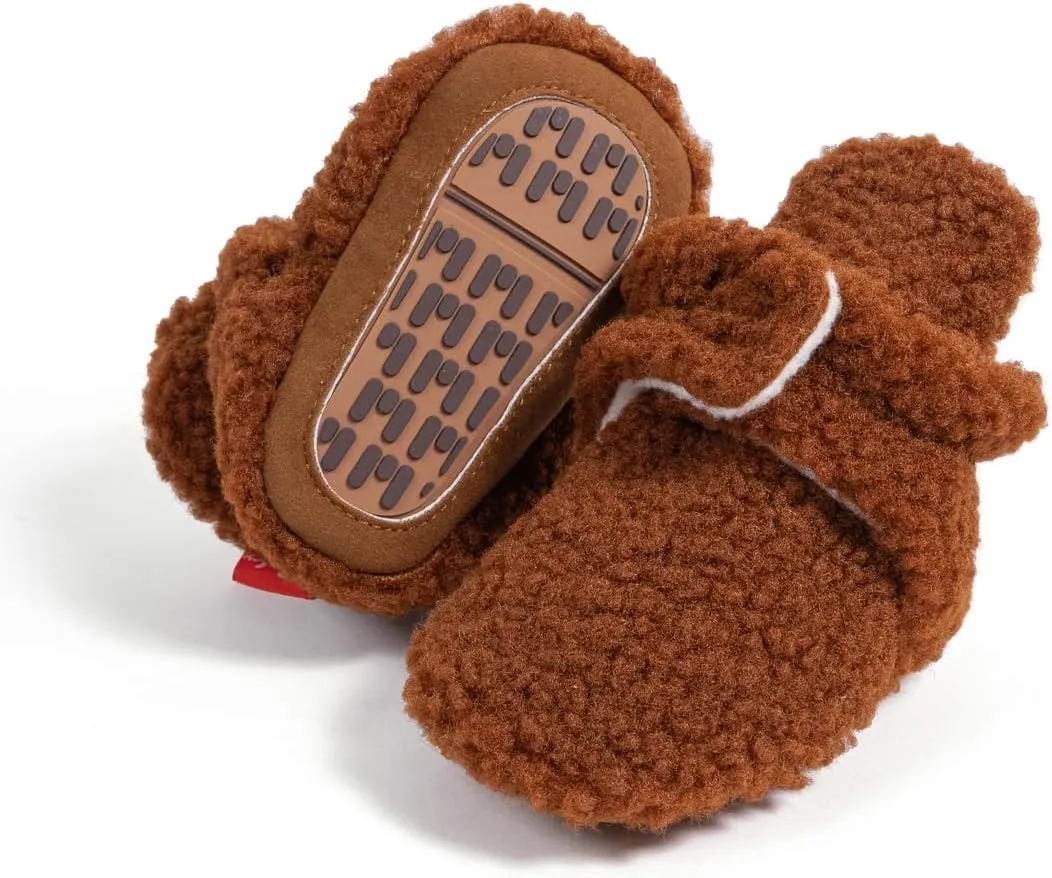 Babelvit Newborn Baby Boy Girl Soft Fleece Booties Stay On Infant Slippers Socks Shoe Non Skid Gripper Toddler First Walkers Winter Ankle Crib Shoes