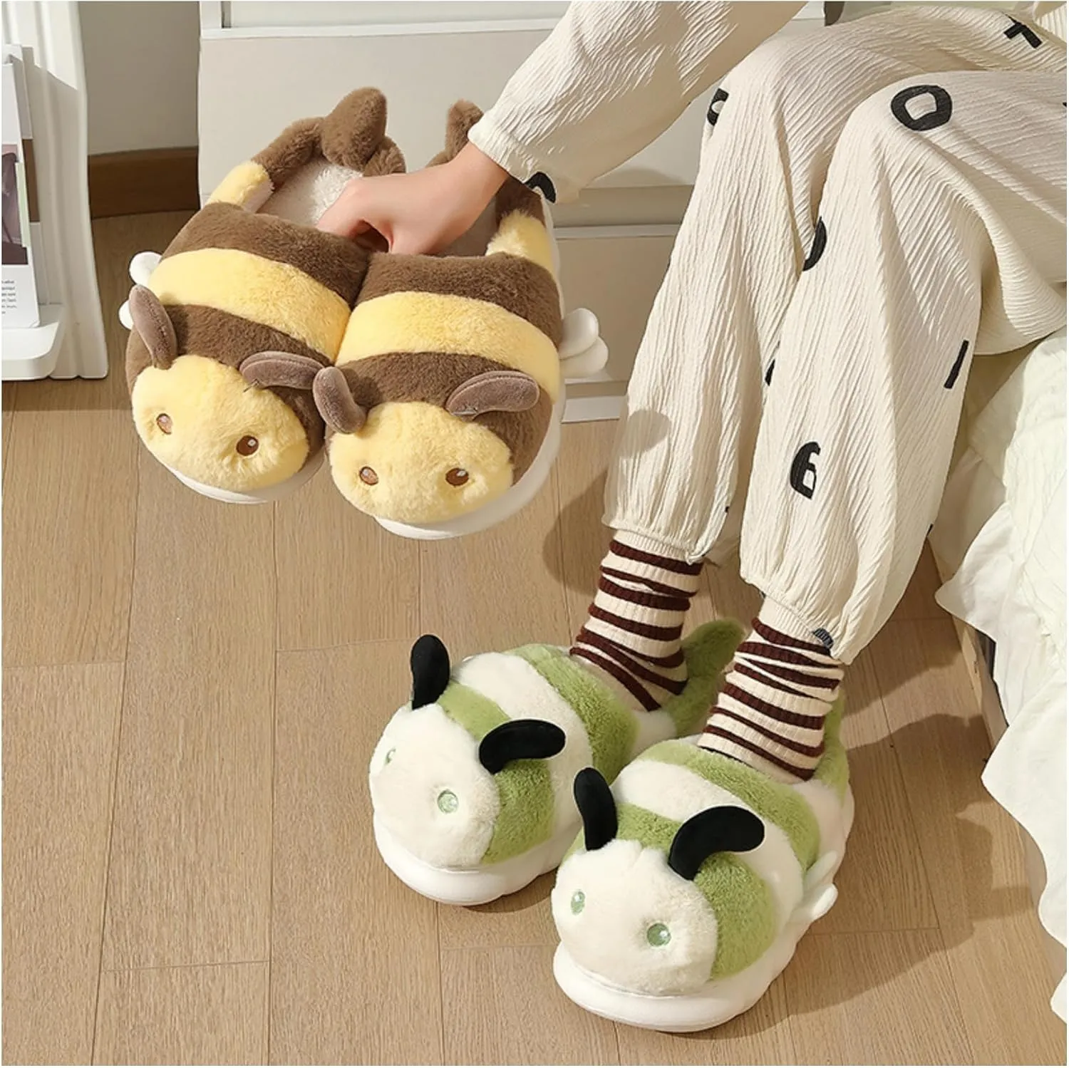 Baiyuruodie Women's and Men's Cute Bee Animal Slippers - Warm, Non-Slip - Birthday and Holiday Gifts