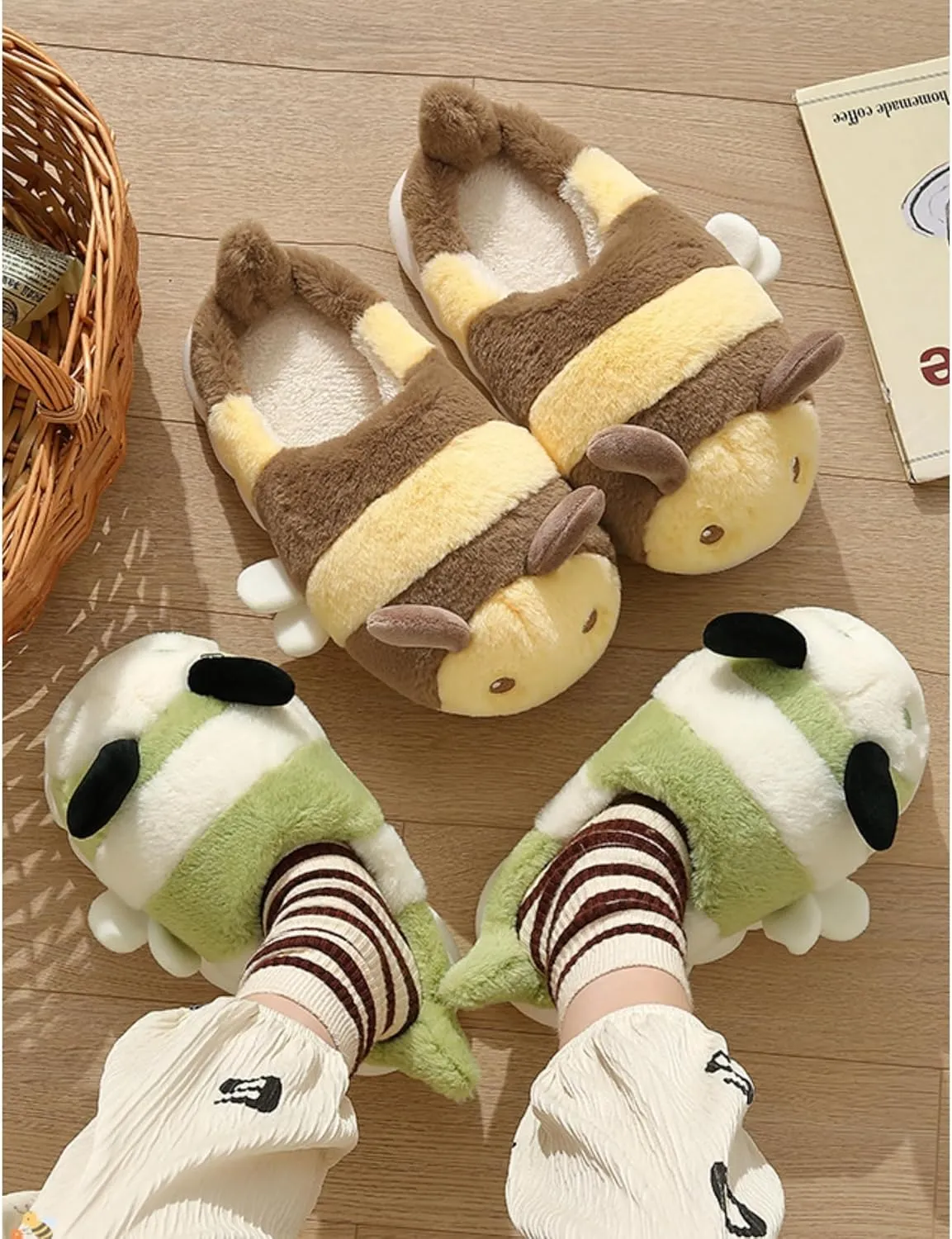 Baiyuruodie Women's and Men's Cute Bee Animal Slippers - Warm, Non-Slip - Birthday and Holiday Gifts