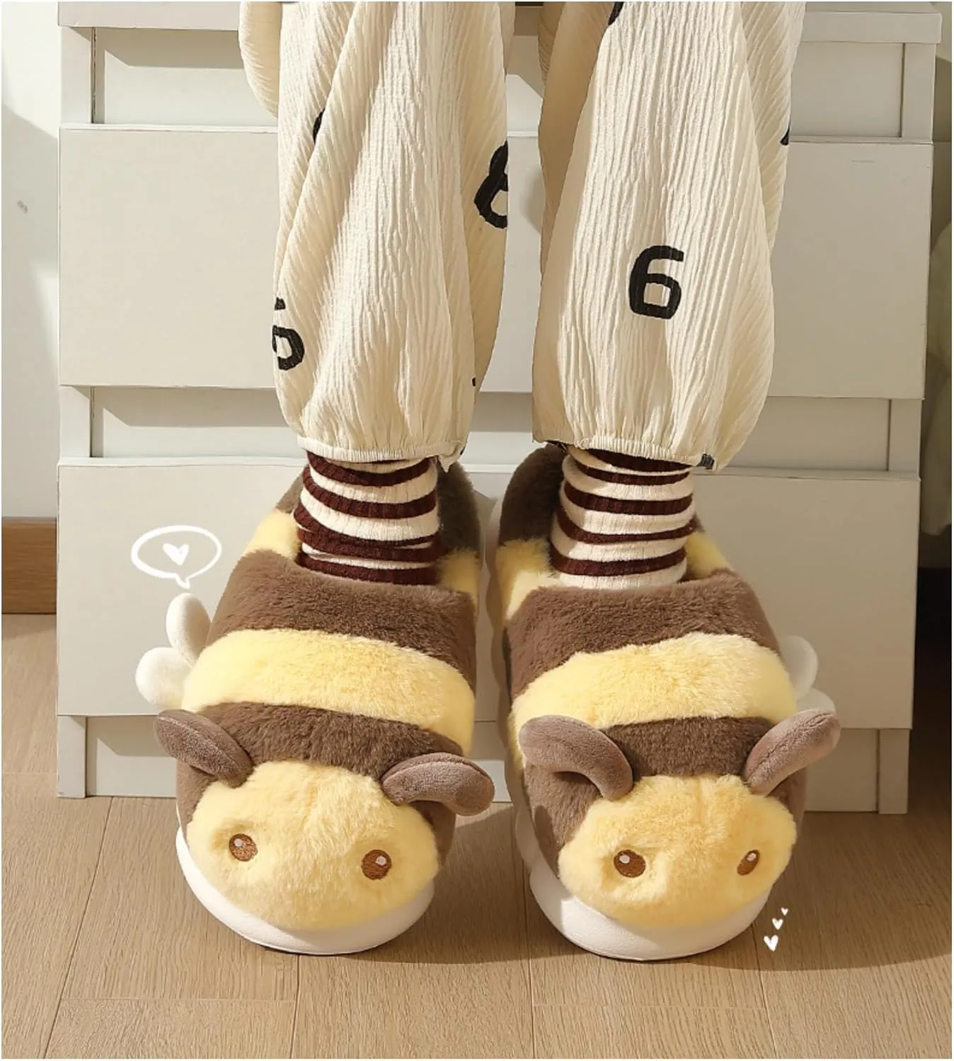 Baiyuruodie Women's and Men's Cute Bee Animal Slippers - Warm, Non-Slip - Birthday and Holiday Gifts