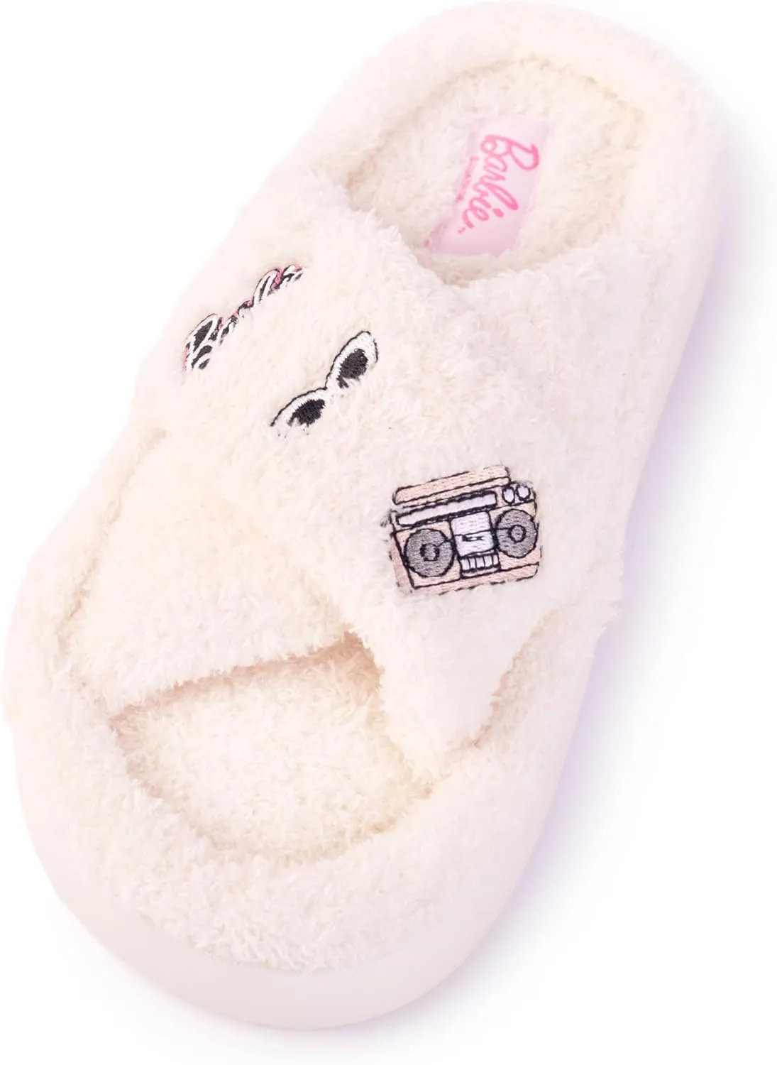 Barbie Women's Cozy X-Band and Open Toe Faux Fur Memory Foam Indoor Outdoor Soled Slipper in Xs-XL