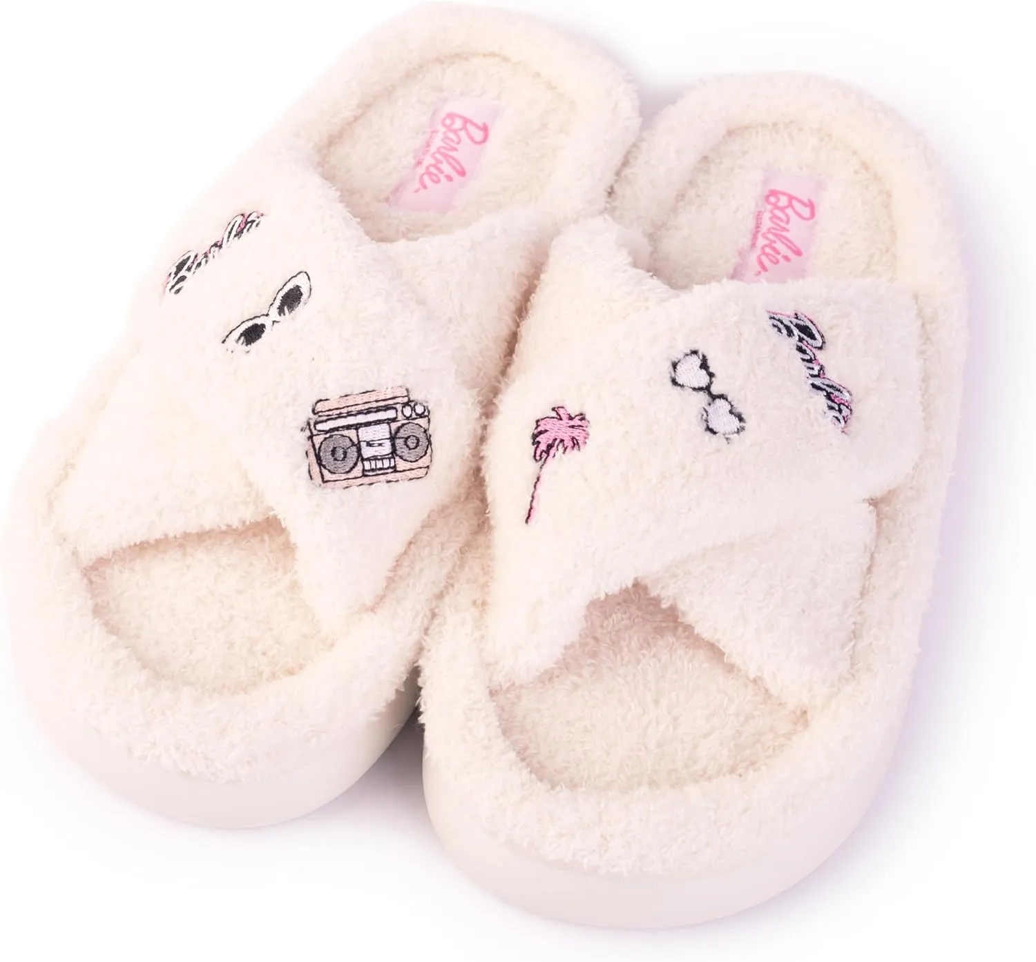 Barbie Women's Cozy X-Band and Open Toe Faux Fur Memory Foam Indoor Outdoor Soled Slipper in Xs-XL