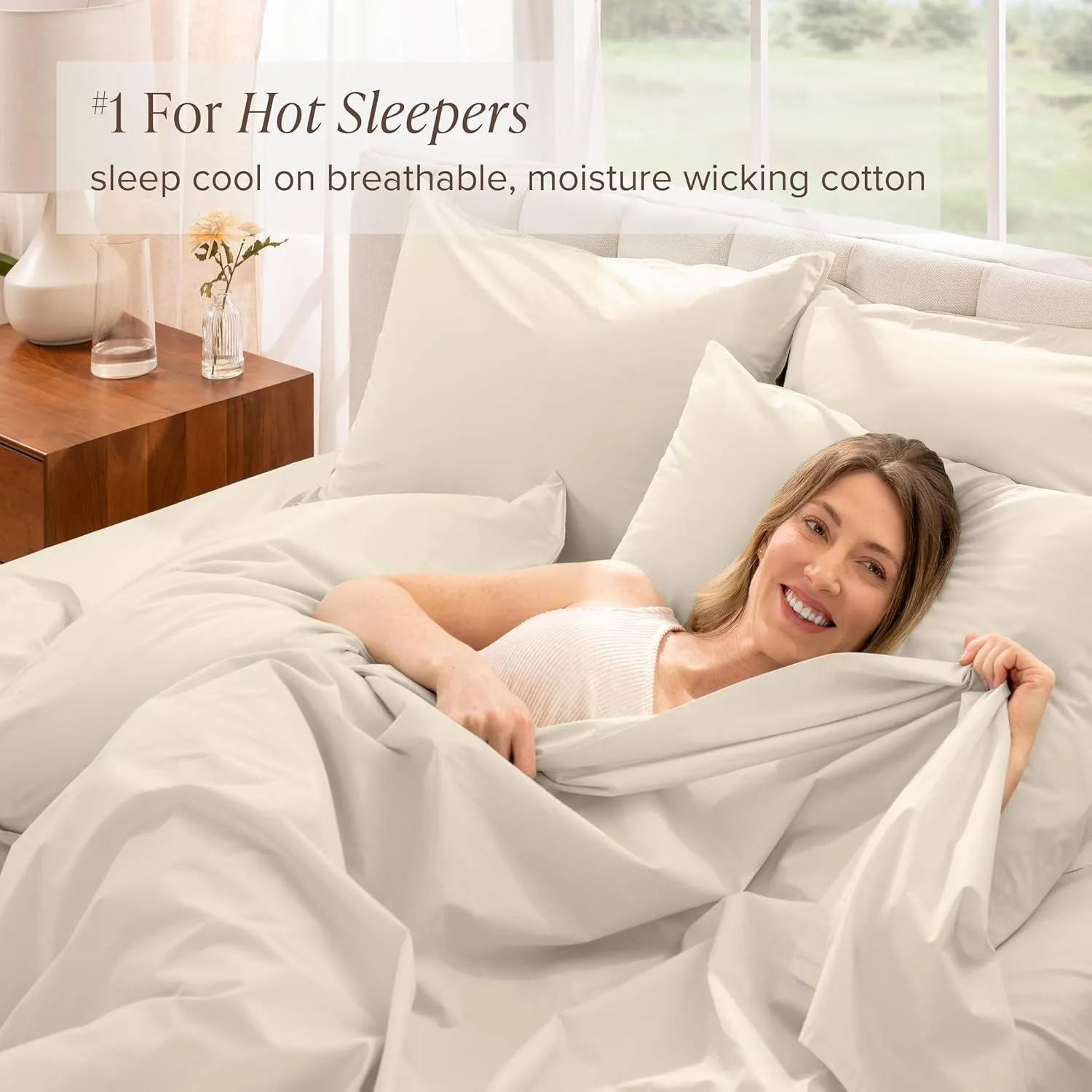 Bare Home 100% Organic Cotton Queen Sheet Set - Crisp Percale Weave - 260 Thread Count - Lightweight & Breathable - Bedding Sheets & Pillowcases (Queen, Sand)
