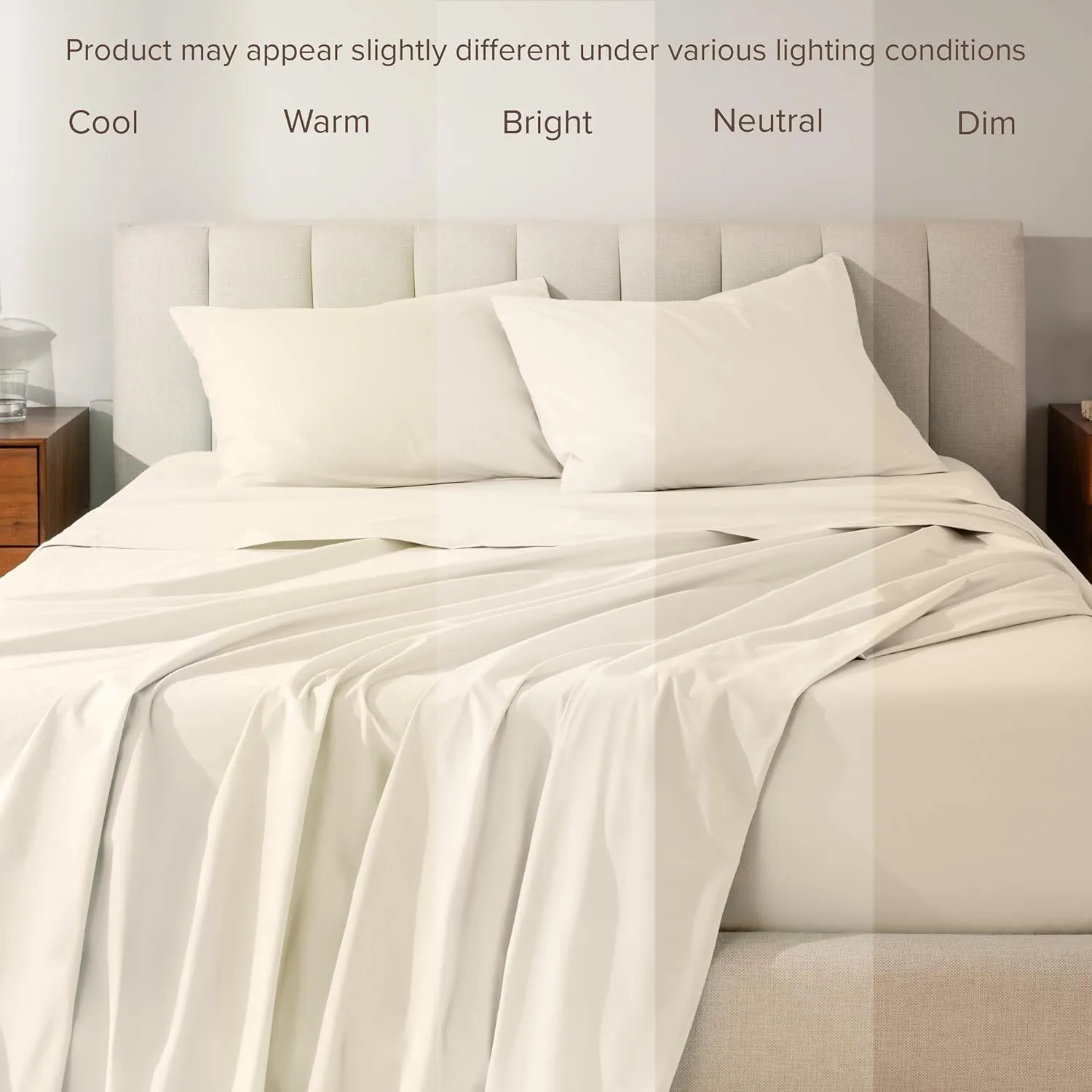 Bare Home 100% Organic Cotton Queen Sheet Set - Crisp Percale Weave - 260 Thread Count - Lightweight & Breathable - Bedding Sheets & Pillowcases (Queen, Sand)