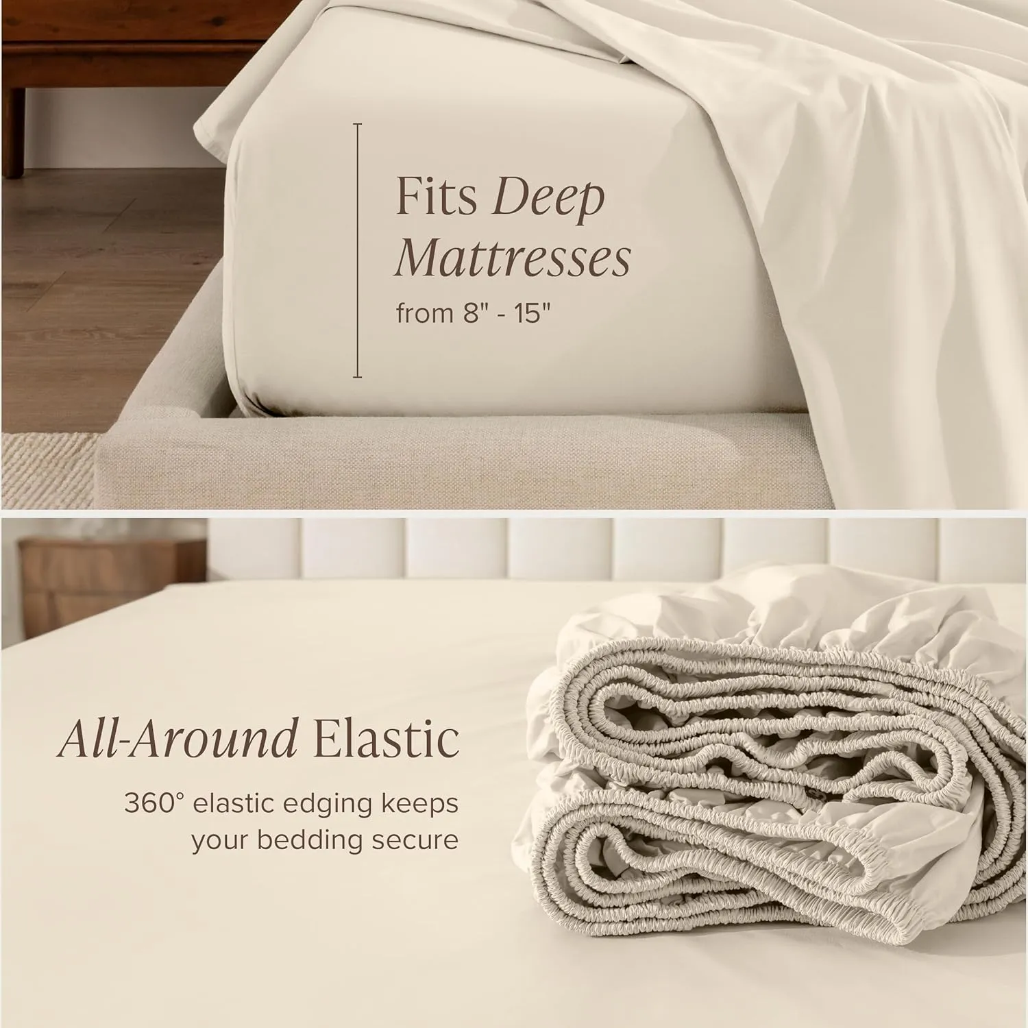 Bare Home 100% Organic Cotton Queen Sheet Set - Crisp Percale Weave - 260 Thread Count - Lightweight & Breathable - Bedding Sheets & Pillowcases (Queen, Sand)