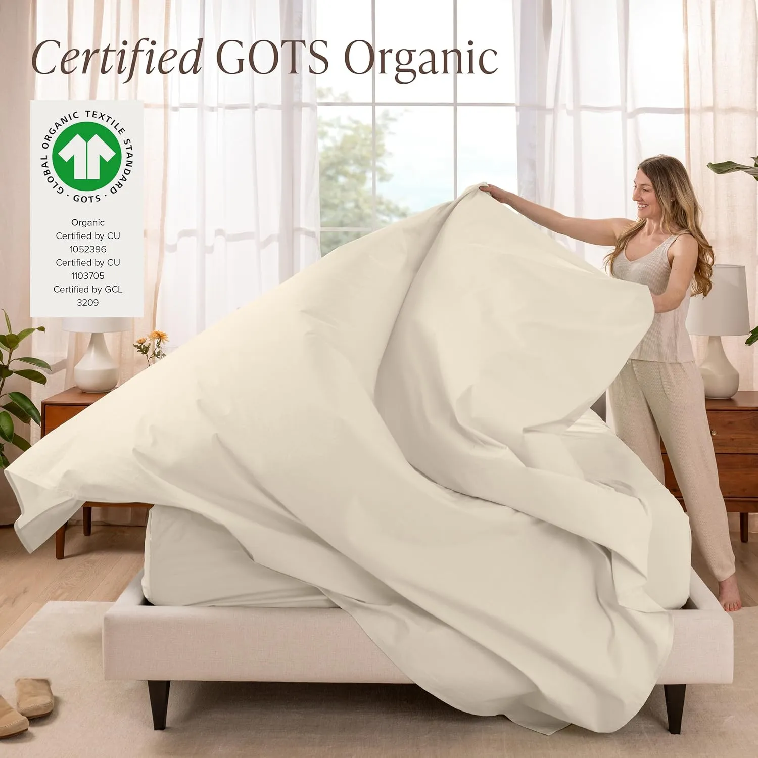 Bare Home 100% Organic Cotton Queen Sheet Set - Crisp Percale Weave - 260 Thread Count - Lightweight & Breathable - Bedding Sheets & Pillowcases (Queen, Sand)