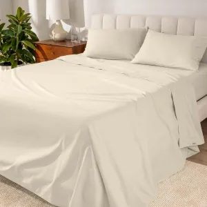 Bare Home 100% Organic Cotton Queen Sheet Set - Crisp Percale Weave - 260 Thread Count - Lightweight & Breathable - Bedding Sheets & Pillowcases (Queen, Sand)
