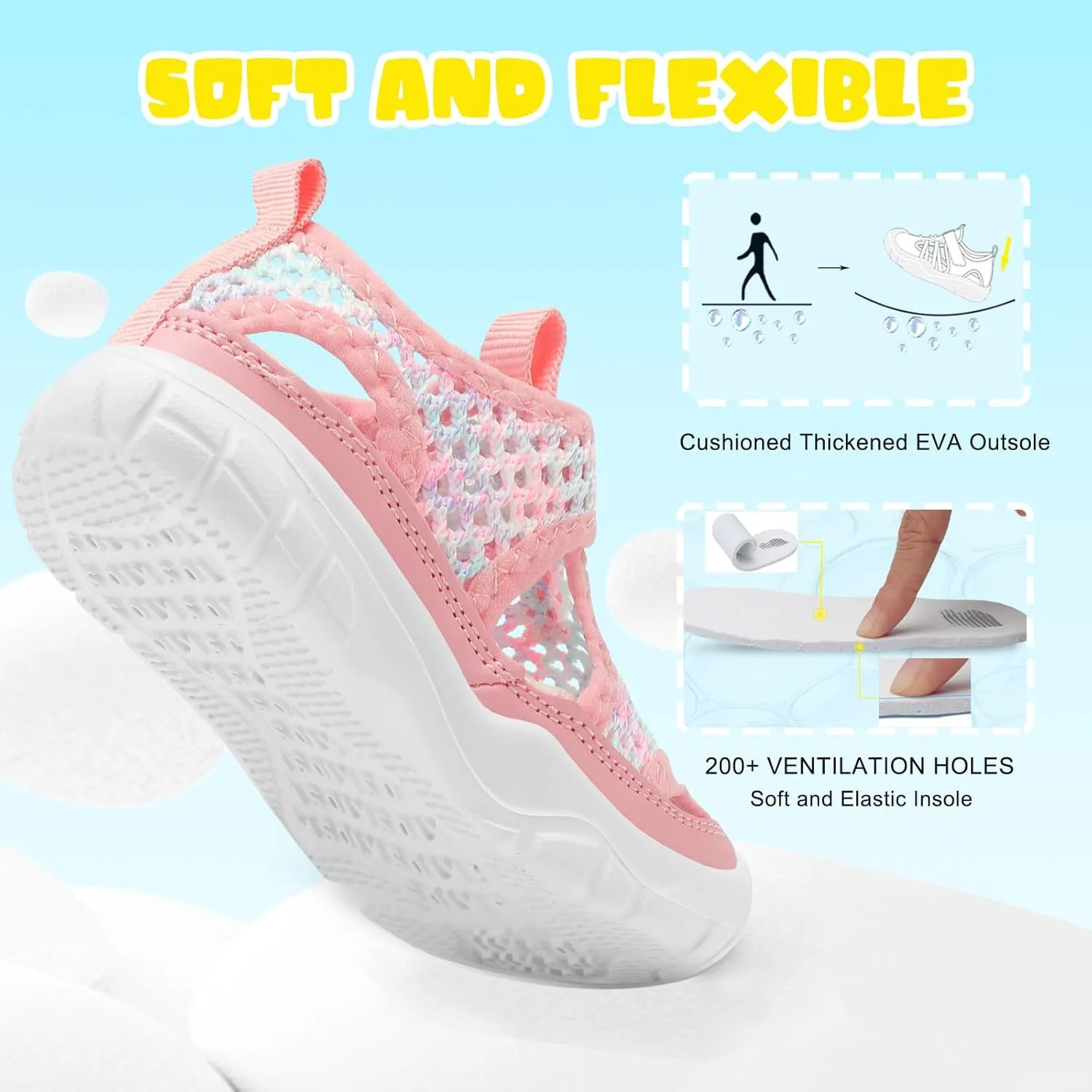 BARERUN Kids Water Shoes Boys Girls Barefoot Aqua Socks for Swim Surf Pool Beach Sport Lightweight Breathable Sandal Athletic Slip-On Sneaker for Toddler Outdoor Indoor