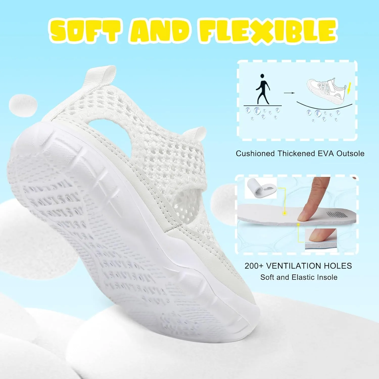 BARERUN Kids Water Shoes Boys Girls Barefoot Aqua Socks for Swim Surf Pool Beach Sport Lightweight Breathable Sandal Athletic Slip-On Sneaker for Toddler Outdoor Indoor