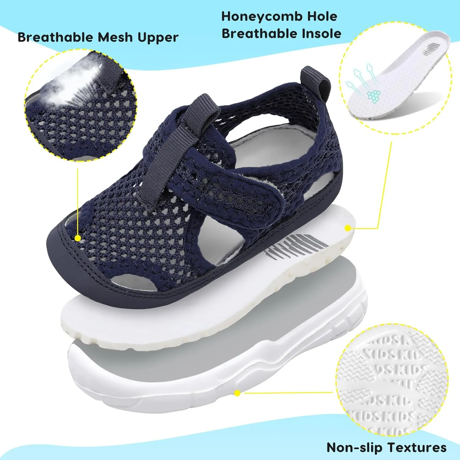 BARERUN Kids Water Shoes Boys Girls Barefoot Aqua Socks for Swim Surf Pool Beach Sport Lightweight Breathable Sandal Athletic Slip-On Sneaker for Toddler Outdoor Indoor