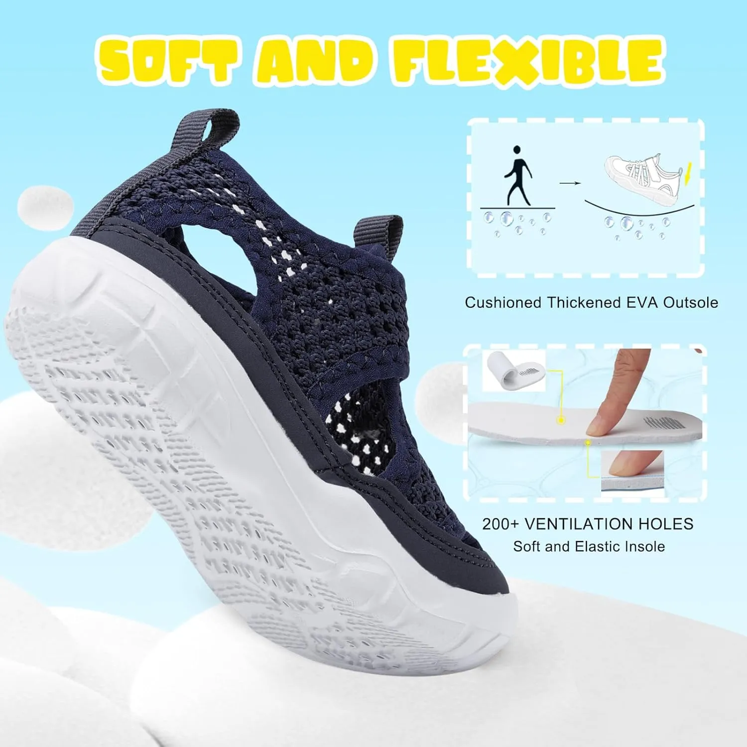 BARERUN Kids Water Shoes Boys Girls Barefoot Aqua Socks for Swim Surf Pool Beach Sport Lightweight Breathable Sandal Athletic Slip-On Sneaker for Toddler Outdoor Indoor