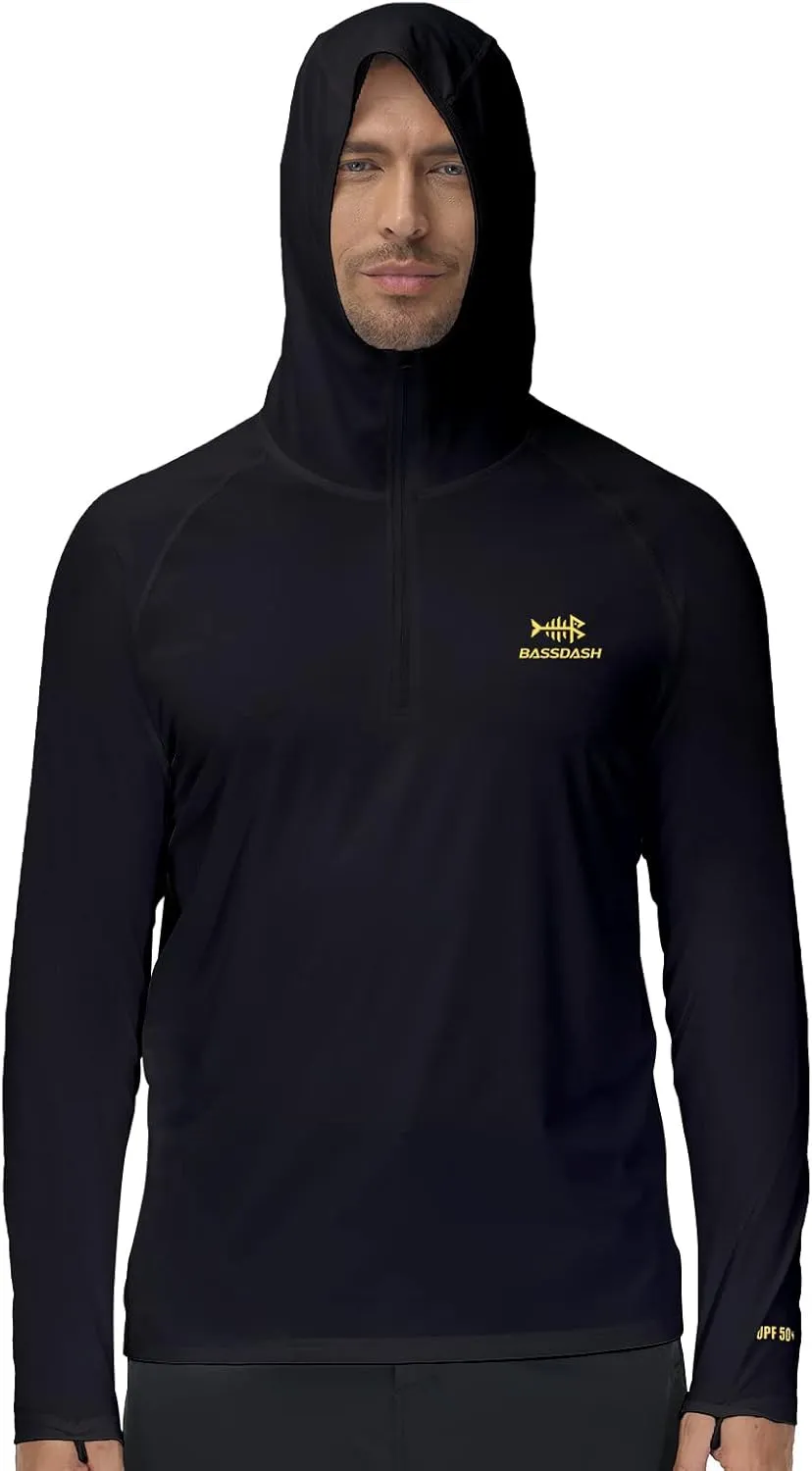 BASSDASH Men’s UPF 50  1/4 Zip Fishing Hoodie Shirt Quick Dry Performance Long Sleeve Sun Protection FS24M