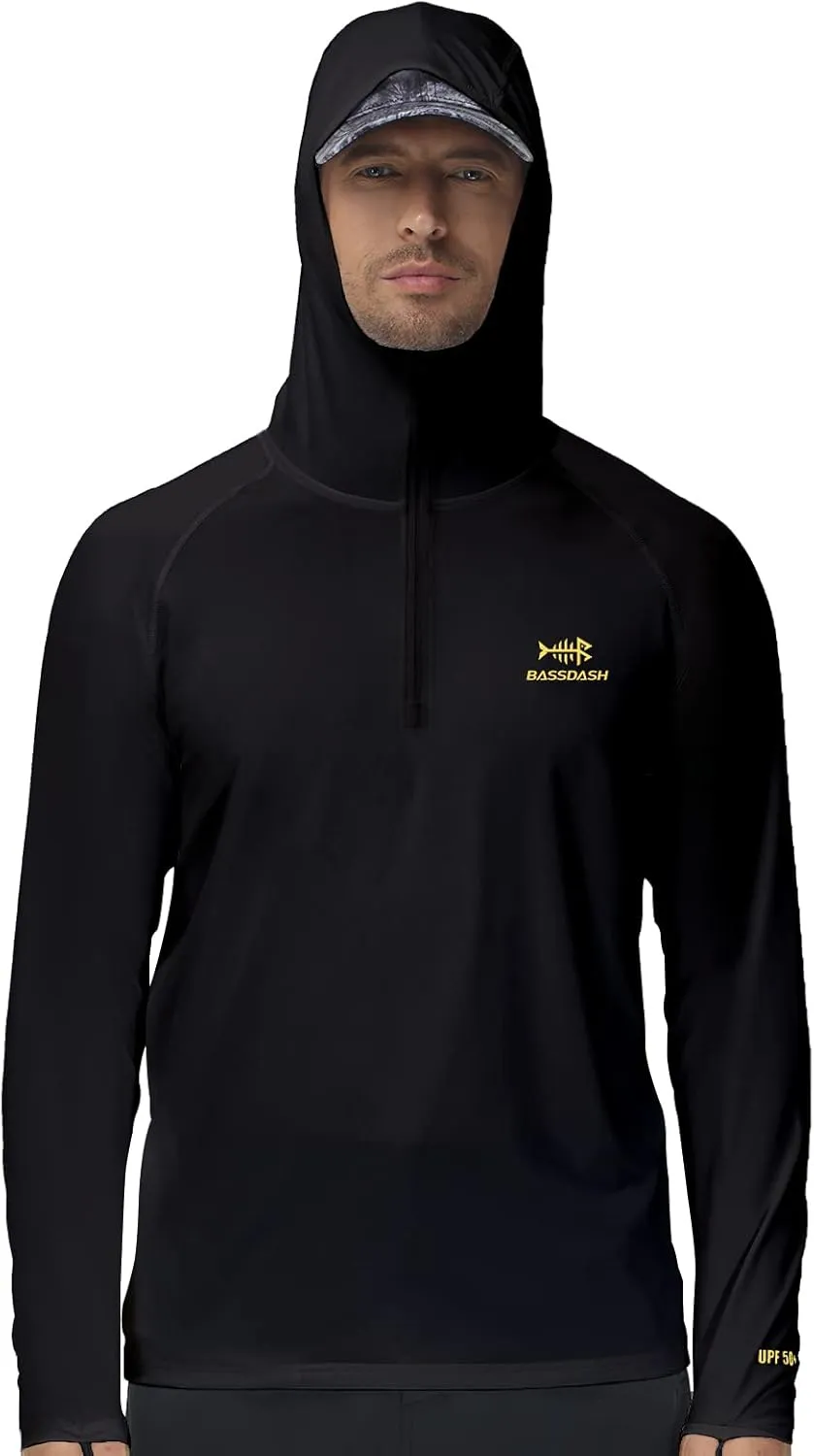 BASSDASH Men’s UPF 50  1/4 Zip Fishing Hoodie Shirt Quick Dry Performance Long Sleeve Sun Protection FS24M