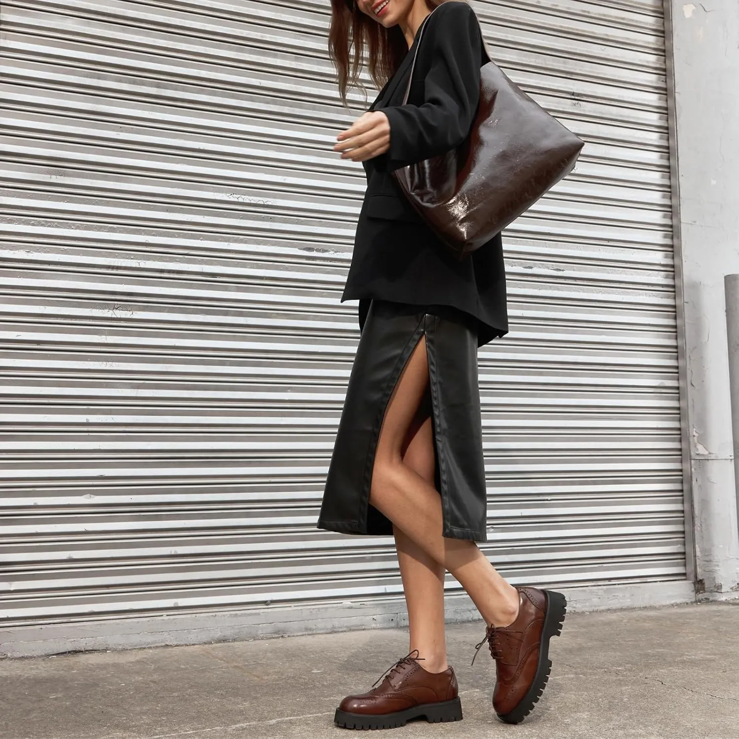 BEAU TODAY Platform Oxfords for Women, Oxford Shoes for Women, Chunky Leather Lace Up Oxford Shoes, Casual Comfort Business Work Office Dress Shoes