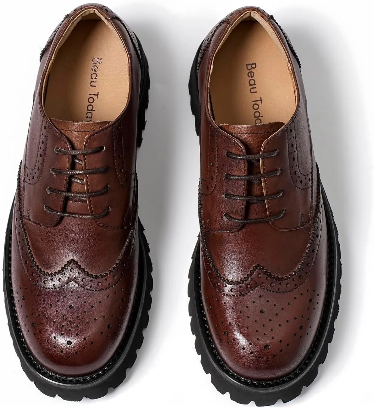 BEAU TODAY Platform Oxfords for Women, Oxford Shoes for Women, Chunky Leather Lace Up Oxford Shoes, Casual Comfort Business Work Office Dress Shoes