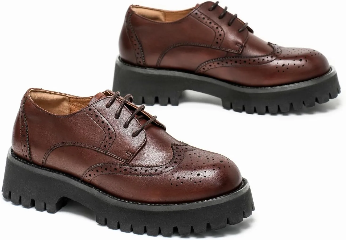 BEAU TODAY Platform Oxfords for Women, Oxford Shoes for Women, Chunky Leather Lace Up Oxford Shoes, Casual Comfort Business Work Office Dress Shoes