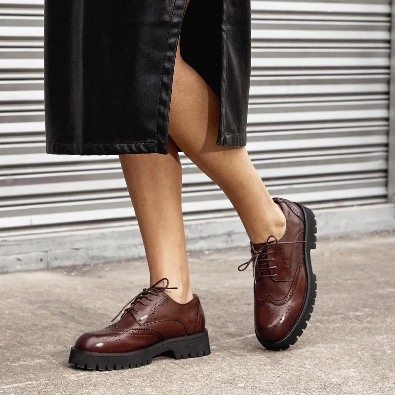 BEAU TODAY Platform Oxfords for Women, Oxford Shoes for Women, Chunky Leather Lace Up Oxford Shoes, Casual Comfort Business Work Office Dress Shoes