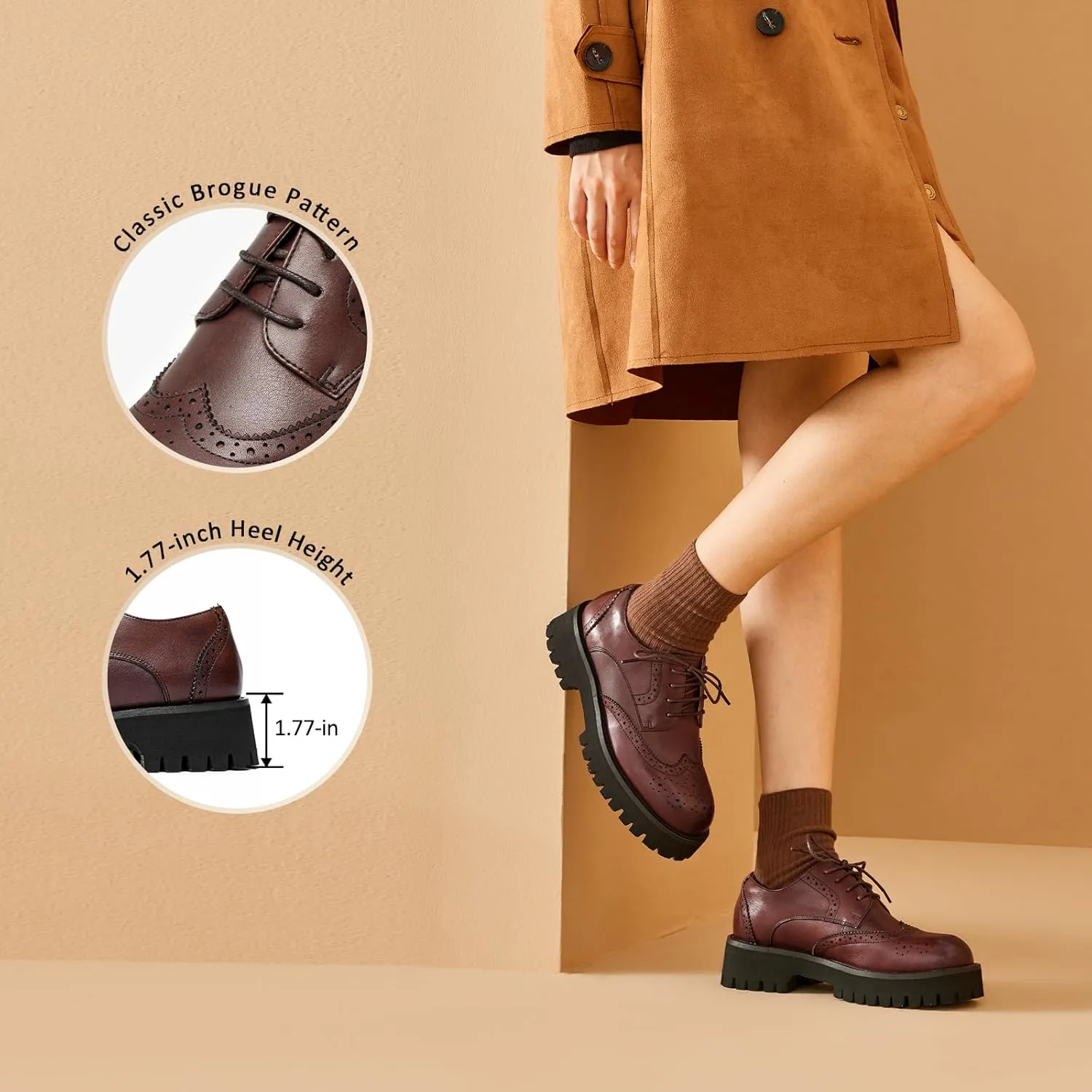 BEAU TODAY Platform Oxfords for Women, Oxford Shoes for Women, Chunky Leather Lace Up Oxford Shoes, Casual Comfort Business Work Office Dress Shoes