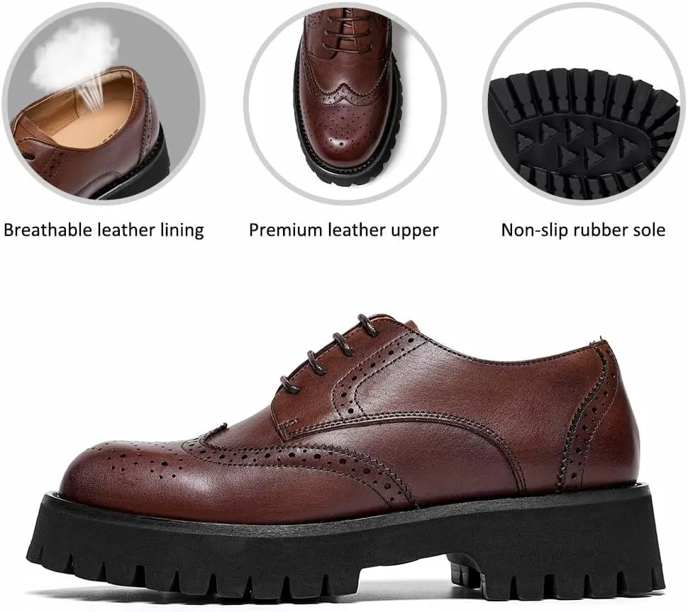 BEAU TODAY Platform Oxfords for Women, Oxford Shoes for Women, Chunky Leather Lace Up Oxford Shoes, Casual Comfort Business Work Office Dress Shoes