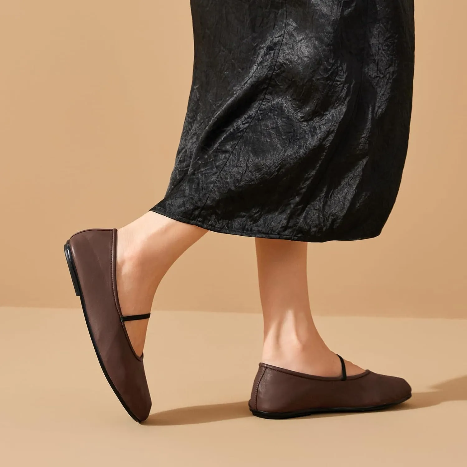 BEAU TODAY Womens Mary Jane Fats, Genuine Leather Ballet Flats for Women, Comfortable Sheepskin Round Toe Mary Jane Shoes Cute Fashion Flat Shoes