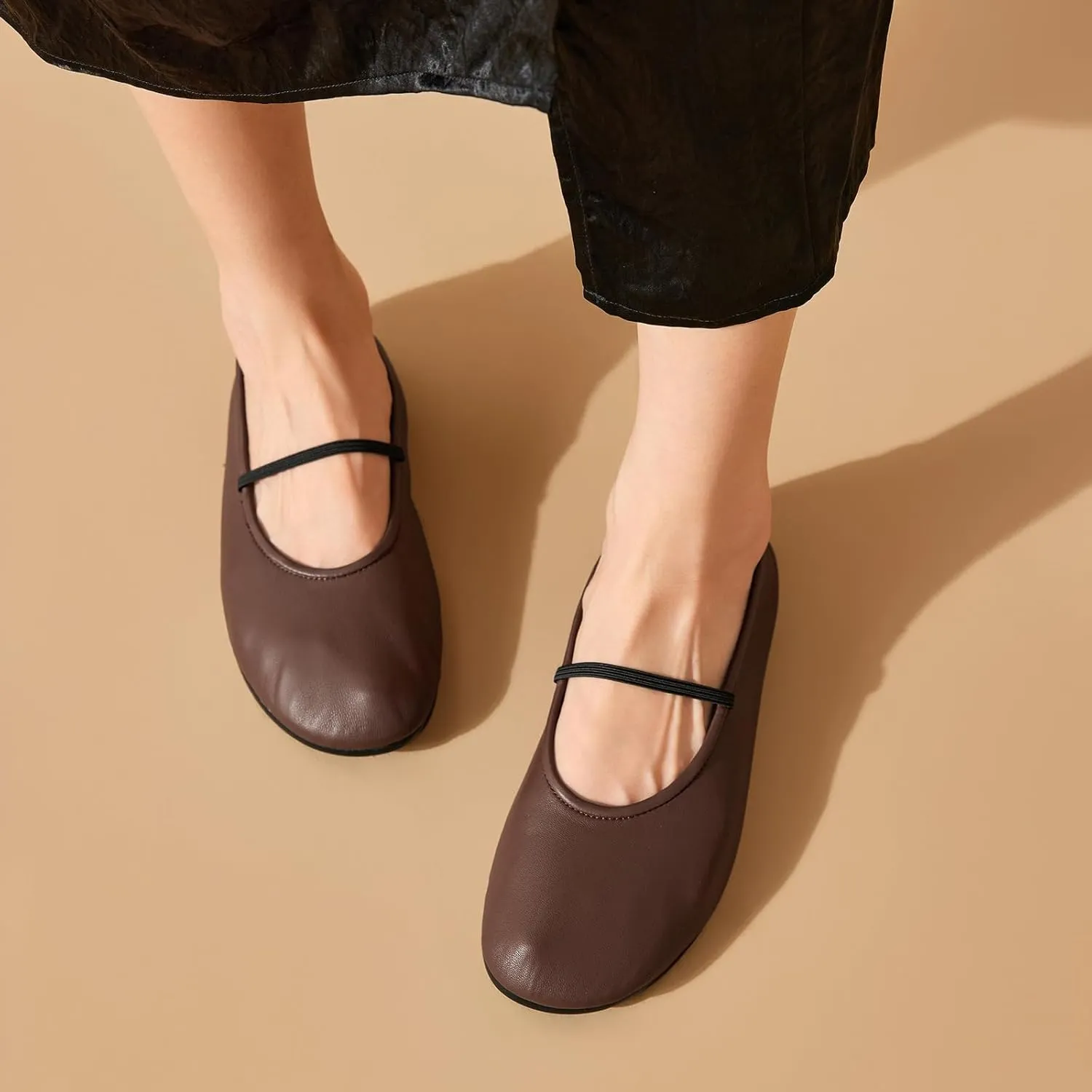 BEAU TODAY Womens Mary Jane Fats, Genuine Leather Ballet Flats for Women, Comfortable Sheepskin Round Toe Mary Jane Shoes Cute Fashion Flat Shoes