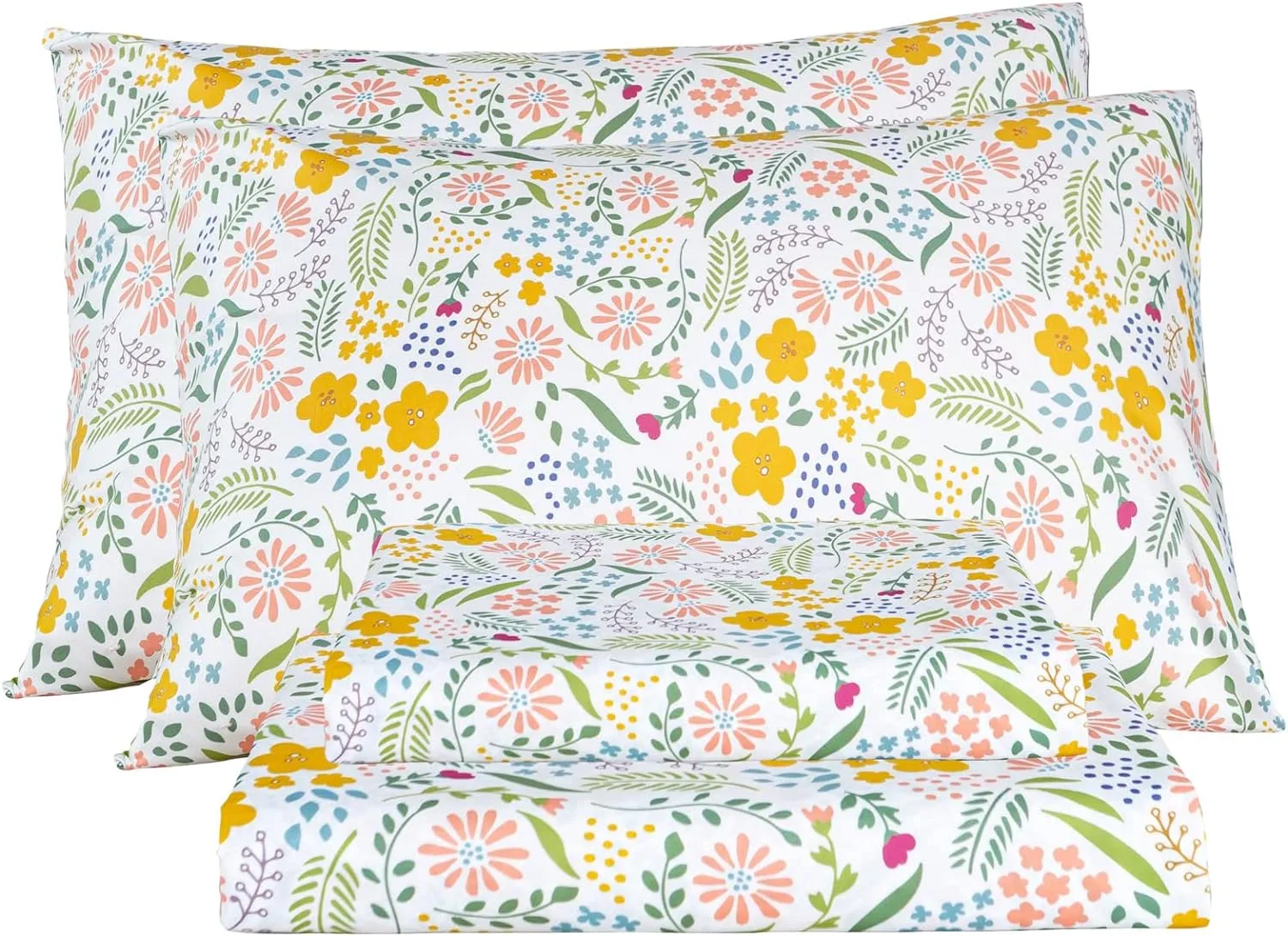 Bedlifes Queen Sheet Set Ultra Soft, Breathable, Silky Flower Deep Pocket 100% Microfiber Bedding, 4 Piece Queen Size Floral
