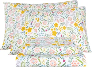 Bedlifes Queen Sheet Set Ultra Soft, Breathable, Silky Flower Deep Pocket 100% Microfiber Bedding, 4 Piece Queen Size Floral